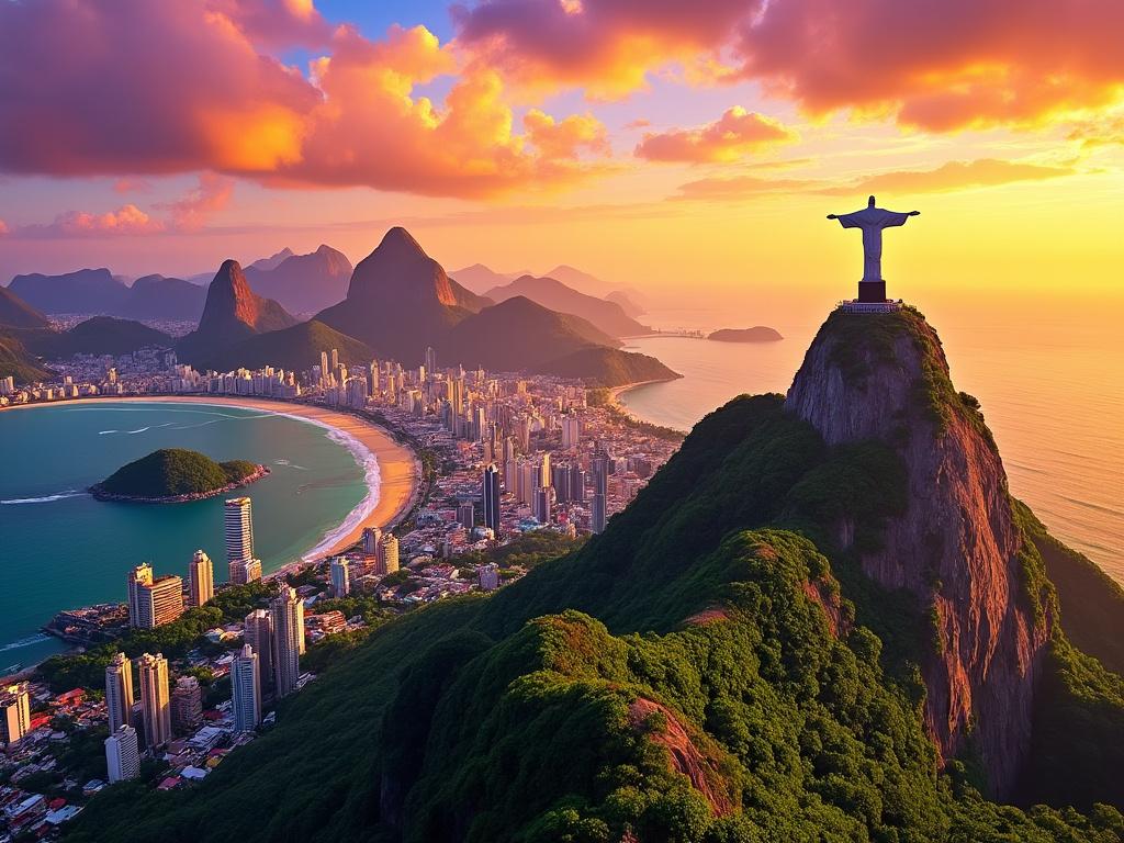 Vue aérienne de Rio de Janeiro, coucher de soleil