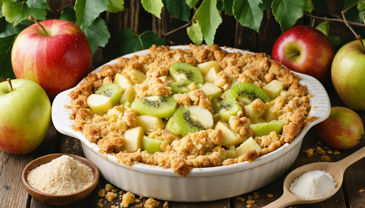 découvrez notre recette facile de crumble maison aux pommes et kiwis, un dessert savoureux et fruité à préparer en un rien de temps pour régaler toute la famille.