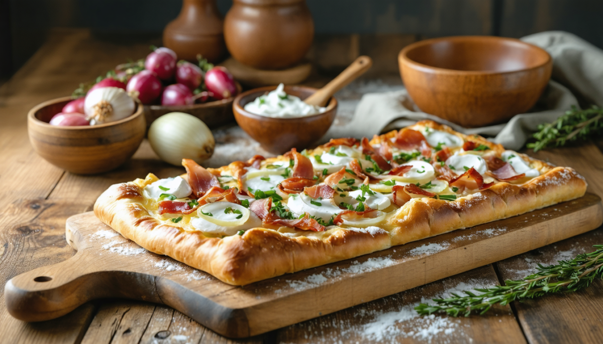 découvrez la recette rapide et facile de la flammekueche, le célèbre plat alsacien, pour régaler vos papilles à tout moment de la journée.